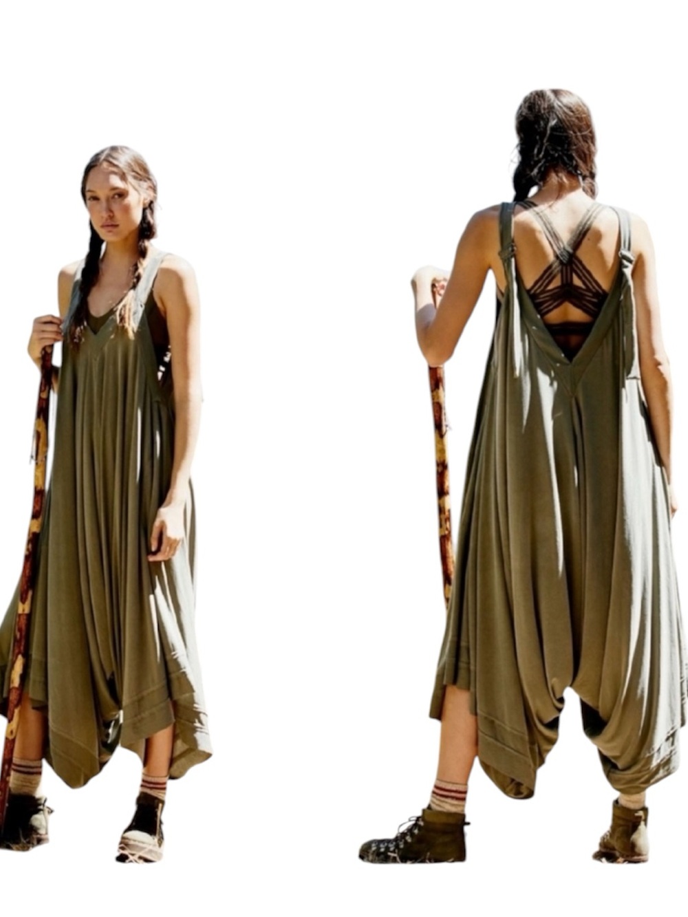 Free Pople Seven Star Onesie in Army Green Sz XS Relaxed Fit Oversize